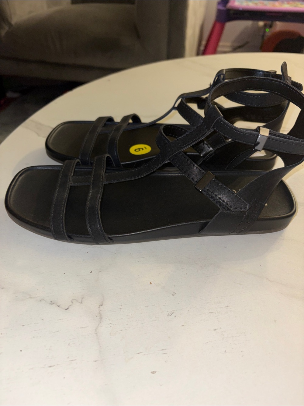 Franco Sarto Black Strappy T‑Bar Flat Sandals - Picture 4 of 9